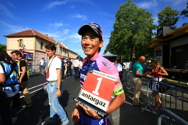 7月7日、ツール・ド・フランス2016第6ステージで逃げ、敢闘賞を獲得した新城幸也（ランプレ・メリダ）